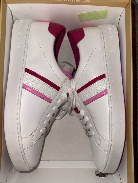 Michael Kors Shoes - Michael Kors Irving Stripe Lace Up White Sneakers with Pink and Magenta Stripes